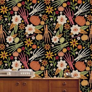 Behang Oranje Groen Zwart Schil en Stok Zelfklevend Behang voor Woonkamer Badkamer Slaapkamer Art Deco Muur Papier Keuken Wallpapers Verwijderbaar 40x120cm/3 rol