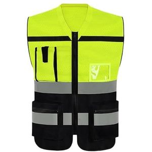 Generic Reflecterend vest Hoge zichtbaarheid Heren Dames met zakken Rits voor hardlopen Wandelen, Zwart 2XL