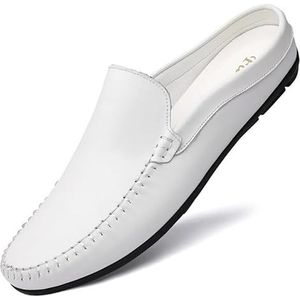 Heren loafers schoen ronde neus effen kleur kunstleer halve loafers schoenen flexibele lichtgewicht antislip casual bruiloft instapper (Color : White, Size : 41 EU)