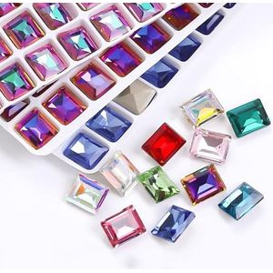 6x8mm Rechthoek Vorm Glas Kristal Steentjes Pointback Lijm Op Steentjes Nagel Decoratie DIY Accessoires Stenen-Willekeurige Mix, 6x8mm 10 stks