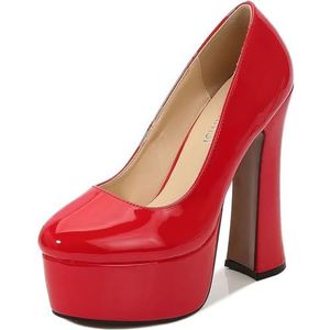 SPONYBORTY Vrouwen Hoge Chunky Platform Gesloten Teen Blok Hakken Ronde Neus Slip On Pumps Schoenen 5.5 Inch Hakken voor Sexy Nachtclub Jurk Bruiloft Dij/B/45EU
