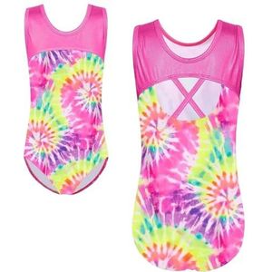 WJIAYAO Turnpakjes voor meisjes, mouwloos, balletpakje voor meisjes, strepen, print, gymnastiekoutfit, prestaties, danskleding, ballerina praciticekleding, PinkTiedye, 10A