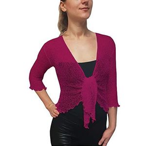 Mimosa Damesvest, gehaakt, glitter of effen, elastisch, kant, visnet, omslagdoek, open vest, maat 34-58, Magenta, Eén Maat