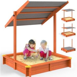 Spielwerk Zandbak Max met Dak 140x140cm Geïmpregneerd Hout UV 50+ Randbescherming Bodem Fleece Zand Speelgoed Kinderen