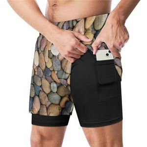 Sea Pebble Stones Grappige Zwembroek met Compressie Liner & Pocket Voor Mannen Board Zwemmen Sport Shorts