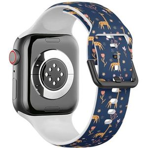 Zachte sportband compatibel met Apple Watch 42 / 44 / 45 / 49 mm (Romantische giraffe stijlvol 3) siliconen armbandaccessoire voor iWatch