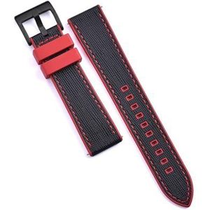Jeniko Fluor Rubber Lederen Horlogeband 20mm 22mm Hybride FKM Horlogeband Quick Release Polsband For Heren Duikhorloge (Color : Red-Black 2, Size : 22mm)