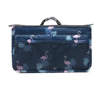 YAOYA Cosmetische tas met grote capaciteit cosmetische opbergtas nylon reisinzet organizer handtas tas make-up tas beauty tas (kleur: marineblauw flamingo)
