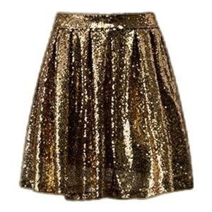 CBLdF Black skirt Women's Fashion High Waist Pleated Gold A-line Loose Sequin Skirts Party Pleated Skirt Mini Skirt-gold-xl