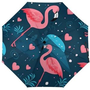 Leuke Roze Flamingo Reizen Paraplu Draagbare Winddicht Opvouwbare Paraplu voor Regen Auto Open En Sluiten Automatische