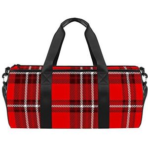 Barrel sporttas, rood & zwart kleine Schotse geruite gymtas voor dames en heren lichtgewicht plunjezak, Kleur19, 45x23x23cm/17.7x9x9in,