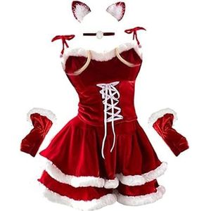 Kerstman Cosplay Dames Schattig Kerstmankostuum Winter Rood Cosplay Kerstman Dames Strakke Rok Bunny Girl Schattig kostuum(L)