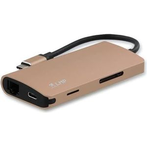 LMP USB-C mini Dock, HDMI, 3x USB 3.0, Ethernet, SD/MicroSD, W126585072 (3.0, Ethernet, SD/MicroSD, USB-C charging, Aluminium Housing, gold)