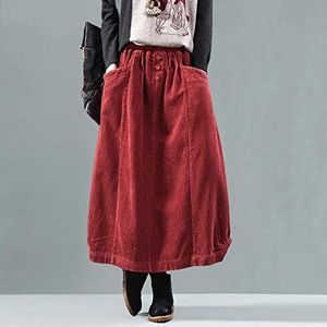Kiltrok voor herfst en winter, corduroy rok voor vrouwen, vintage lange rok, vrouwelijke elastische taille, A-lijn jurk, geplooide rok, grote maat