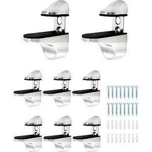 QWORK® 8 stuks verstelbare glazen plankbeugels, glazen planksteun glazen beugel muurbevestiging zinklegering voor 3-20 mm dik glas acryl plank houten planken