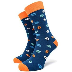 40YARDS American Football sokken met kleurrijke voetbalsokken voor fans van alle teams - uniseks voor mannen, vrouwen en kinderen (blauw/oranje, 41-46)