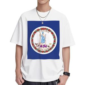Vlag van Virginia Print Dames Katoenen T-shirts Casual Korte Mouw Tuniek Tops Ronde hals Zomer Basic Loose Fit Tee, Wit, S