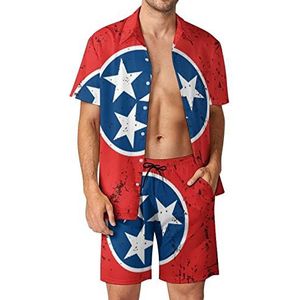Retro Tennessee Staat Vlag Hawaiiaanse Sets voor Mannen Button Down Korte Mouw Trainingspak Strand Outfits S