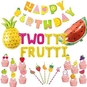Twotti Fruitige Verjaardag Decoraties Feestartikelen Twotti Frutti Ballonnen, Fruit Cake Toppers Papieren Rietjes Ananas Watermeloen Ballonnen Zomer 2e Tutti Frutti Verjaardagsfeestje