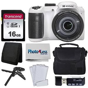 Kodak PIXPRO AZ255 Digitale camera (wit) + Point & Shoot cameratas + transcend 16 GB geheugenkaart + USB-kaartlezer + tafelstatief + accessoires