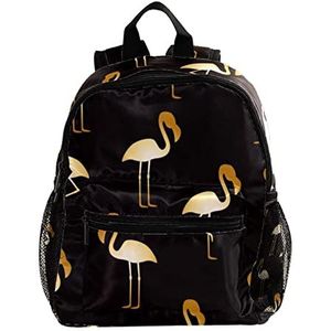 Gouden Flamingo op Zwarte Bbackground Leuke Mode Mini Rugzak Pack Bag, Meerkleurig, 25.4x10x30 CM/10x4x12 in, Rugzak Rugzakken