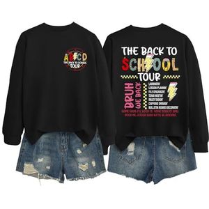 MLZHAN ABCD The Back To School Tour in Front Print Dames Sweatshirt De Terug Naar School Tour Bruh We Back The Back The Back Print Shirt (zwart, XXL), Zwart, XXL