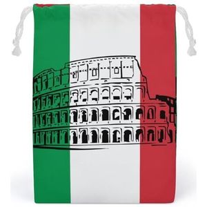 Romeinse Colosseum Italiaanse Vlag Canvas Trekkoord Zakken Herbruikbare Opbergtas Gedrukt Geschenken Sieraden Case Pouch Organizer Voor Reizen Thuis