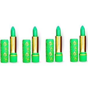 Set van 4 magische lippenstiften, gemaakt in Marokko, groene tinten, hydraterend, langdurig, temperatuurverandering en pH, voedende make-up, volle en glanzende lippen