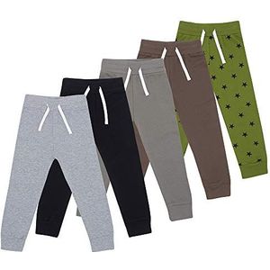 Lovjoy Joggingbroek voor kinderen, set van 3 of 5 kleuren, 1-4 jaar, zachte katoenen broek, elastische taille en verstelbare trekkoorden, groen, bruin, zwart, grijs, donkergrijs, 3-4 Jaar