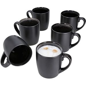 MamboCat Reactive Glaze Grey Black, set van 6 koffiekopjes met handvat, latte macchiato-kopjes en bekers, cappuccinokopjes voor buiten met zwarte koperlook, theemok, handgemaakt, aardewerk, 250 ml