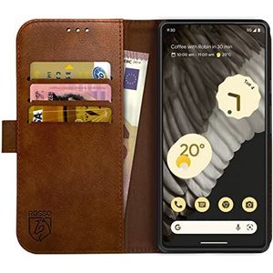 Rosso Element Book Case Wallet Hoesje Geschikt voor Google Pixel 7 | Portemonnee | 3 Pasjes | Magneetsluiting | Stand Functie | Bruin