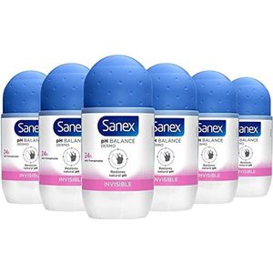 SANEX Deo Roll-on voor dames, ""Dermo Invisible"" houdt de huid gezond – verpakking van 6 stuks (6 x 50 ml)