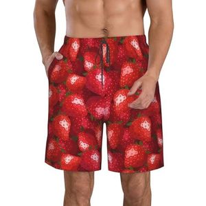 PHTZEZFC Rode strandshorts voor heren, met aardbeienprint, zomervakantie, strandshorts, casual, lichtgewicht trekkoord, Wit, L