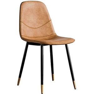 GEIRONV 1 Stuk Leer Eetkamerstoelen,Slaapkamer Balkon Lounge Stoel Moderne Eenvoud Smeedijzeren Metalen Voeten Rugleuning Stoel Eetstoelen (Color : Orange)