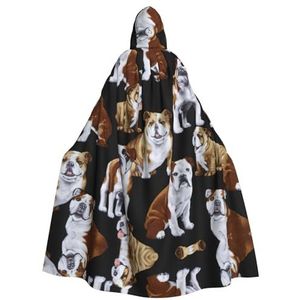 WURTON Engelse Bulldogs Print Hooded Mantel Unisex Volwassen Mantel Halloween Kerst Hooded Cape Voor Vrouwen Mannen