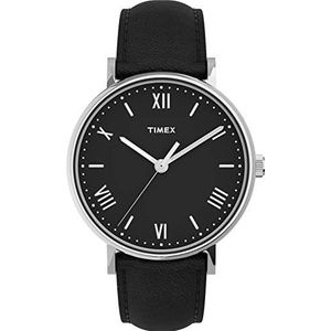 Timex Heren Southview 41mm lederen band horloge, Zwart/Zilverkleurig, riem