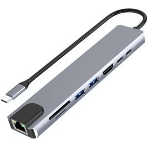 ISKDJBJG USB-C Hub met Ethernet, 4K HD, USB 3.0, SD-Kaartlezer, 87W PD Opladen en Snelle Gegevensoverdracht voor en MacOS.