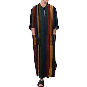 Misis Mannen moslim jurken lange mouw gestreepte henley shirts kaftan moslim lange jurk Thobe gewaad voor mannen premium