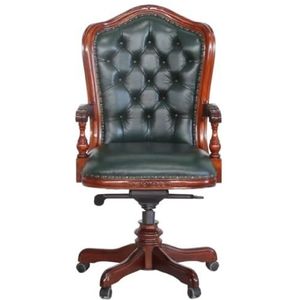 Casa Padrino luxury Chesterfield office chair vintage green/brown 59 x 65 x H. 116 cm - Height adjustable desk chair with genuine leather - Chesterfield office furniture - Made in Italy