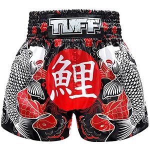 TUFF Sport MS639 Marineblauwe Japanse Tekening Kraan Vogels Muay Thai Shorts, Tuf-ms638-blk, L