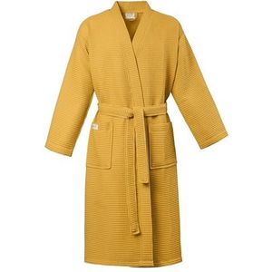 PandaHome Badjas, 100% katoen, wafelstof, reisbadjas voor dames en heren, zacht, absorberend en licht, spa, badjassen, mosterdgeel, M