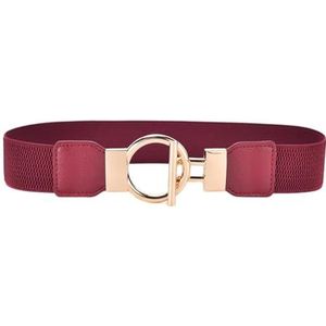Dames smalle elastische riem for jurken, dunne retro stretch tailleband met gouden gesp(4yf-4 Wine Red,85cm(Waist 85-130cm))