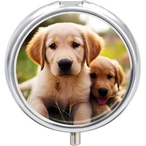 Leuke Golden Retriever Puppy Pillendoos Ronde Draagbare Pil Organizer Waterdichte Dagelijkse Vitamine Houder Dozen Creatieve 3 Compartiment Geneeskunde Pil Case voor Portemonnee Of Pocket