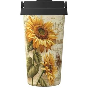 Zonnebloem Print Geïsoleerde Koffie Mok Tumbler, 500ml Reizen Koffie Mok, voor Reizen Kantoor Auto Party Camping