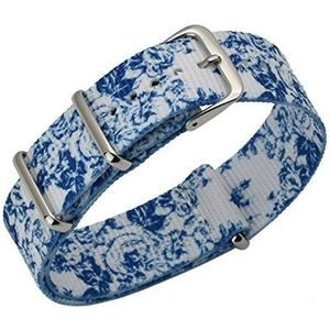 horlogebandje lus, horlogebandjes, 18 mm / 20 mm kleurrijke bandjes, ademende horlogeband, vervangende, wasbare, met bloemen bedrukte horlogeband (Color : Blue_Rose Gold 18mm)
