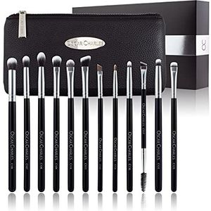 Oscar Charles Oogmake-up borstels set, 12 make-up borstels professionele inclusief luxe cosmetische tas - zilver
