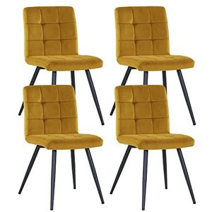 DUHOME Set van 4 eetkamerstoel stof (fluweel) gewatteerde stoel retro ontwerp met metalen poten kleurselectie 8043B, kleur: geel, materiaal: fluweel