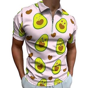 Leuke avocado met hart poloshirt voor mannen casual rits kraag T-shirts golf tops slim fit