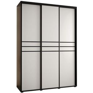 MEBLE KRYSPOL Davos 1 180 slaapkamerKledingkast met drie schuifdeuren - Moderne kledingkast, kledingroede en planken - 235,2x180x60 cm - zwart wit zwart