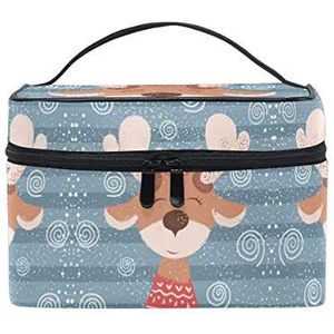 Winter Cartoon Grappige Herten Elanden Cosmetische Tas Organizer Rits Make-up Tassen Pouch Toilettas voor Meisje Vrouwen